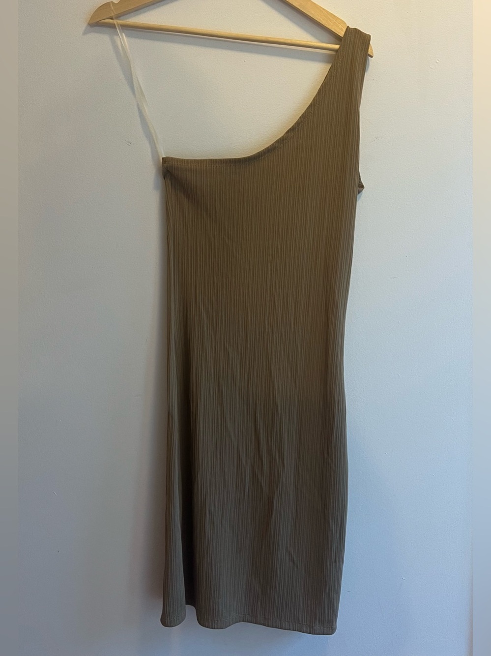 One-Shoulder Ribbed Dress in Taupe - Picture 3 of 9